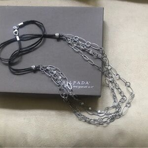SILPADA Sterling Silver 925 EVERLASTING Suede Cord Multi-Chain CZ